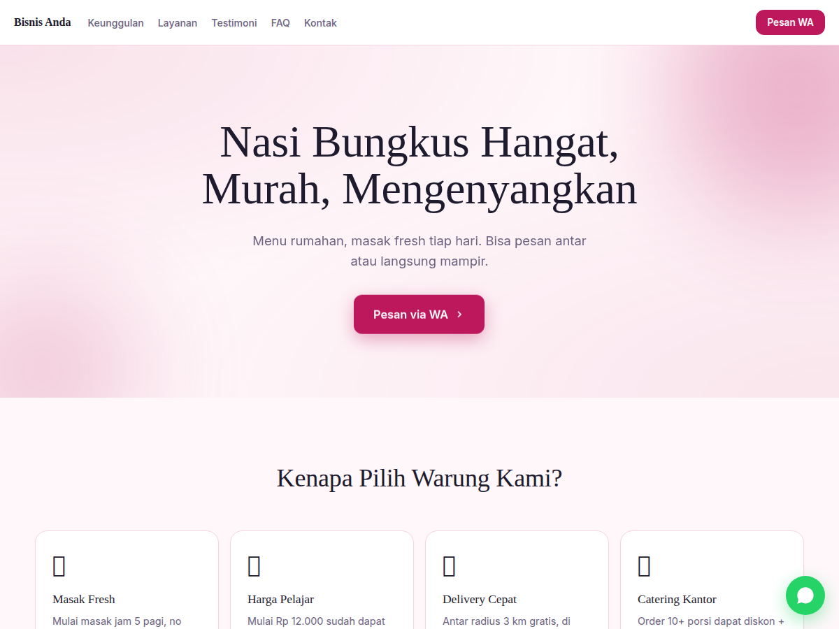 Landing WA · warung · aura