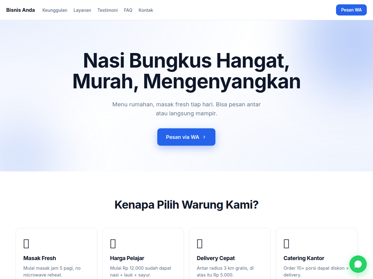 Landing WA · warung · clean